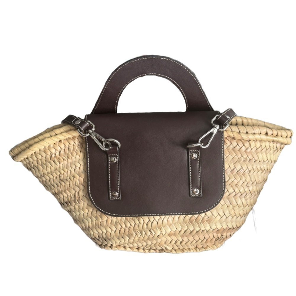 Hereu Alqueria Small Straw Crossbody Tote Natural with Brown Leather - Picture 17 of 17